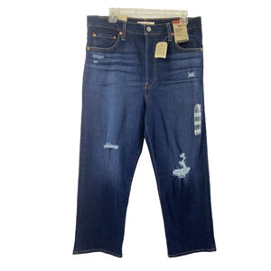 Levi's Ribcage Straight Ankle Jeans‎ Womens Size 32 Distress Dark Wash Denim NWT